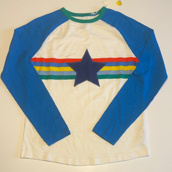 Mini Boden Other - Mini Boden Blue/White Appliqué Star Long Sleeve Tee Size 13-14 NWT